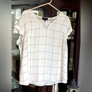 Fortune + Ivy Windowpane Blouse. Women’s Sz- XL Ivory/Red